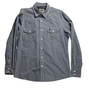 Lois Jeans Mens Long Sleeve Gingham Western Shirt Size L Blue White